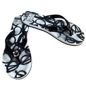Kate Spade Glasses Pattern Flip Flop Thong Sandals White Black SZ Small 5 6